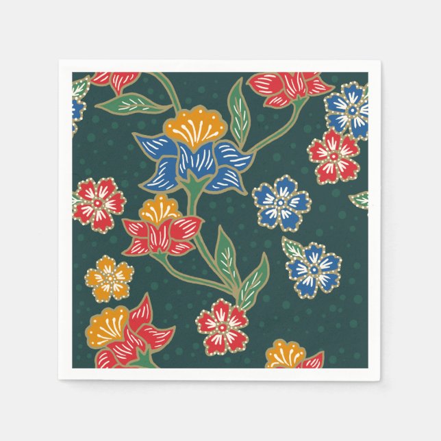 Guardanapo De Papel Verde escuro Vinhas florais indonésias Padrão de B (Frente)