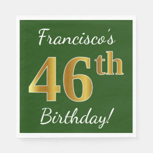 Guardanapo De Papel Verde, Falso Ouro Aniversário de 46 anos + Nome Pe