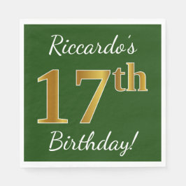 Guardanapo De Papel Verde, Faux Dourado 17º aniversário + Nome Persona