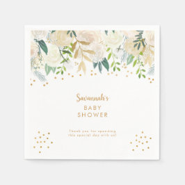 Guardanapo De Papel Verde Floral Branco + confete dourado