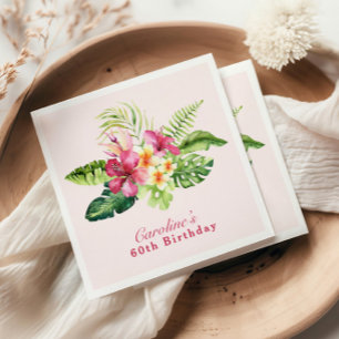 Guardanapo De Papel Verde-Floral Rosa Tropical Birthday Napkins