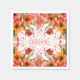 Guardanapo De Papel Verde & Laranja Moderno Floral Abstrato