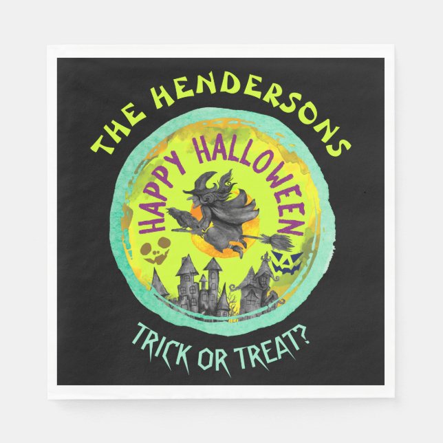 Guardanapo De Papel Verde limão Feliz Halloween (Frente)