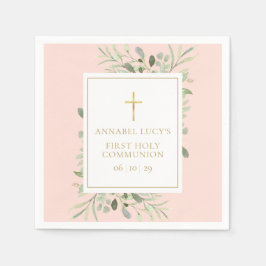 Guardanapo De Papel Verde Rosa Esbranquiçado Primeira Comunhão Sagrada