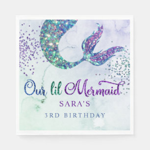 Guardanapo De Papel Verde Roxo Verde Brilhante Sereia Aniversário