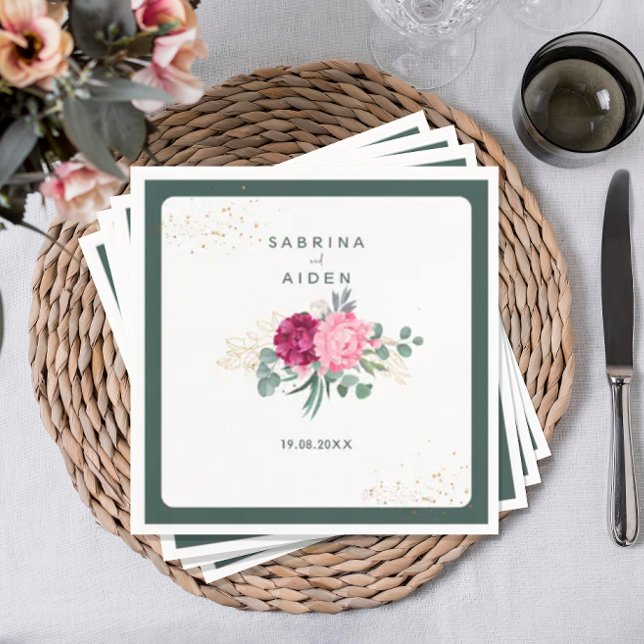 Guardanapo De Papel Verde Sage Simples | Casamento Floral Rosa Esbranq (Criador carregado)