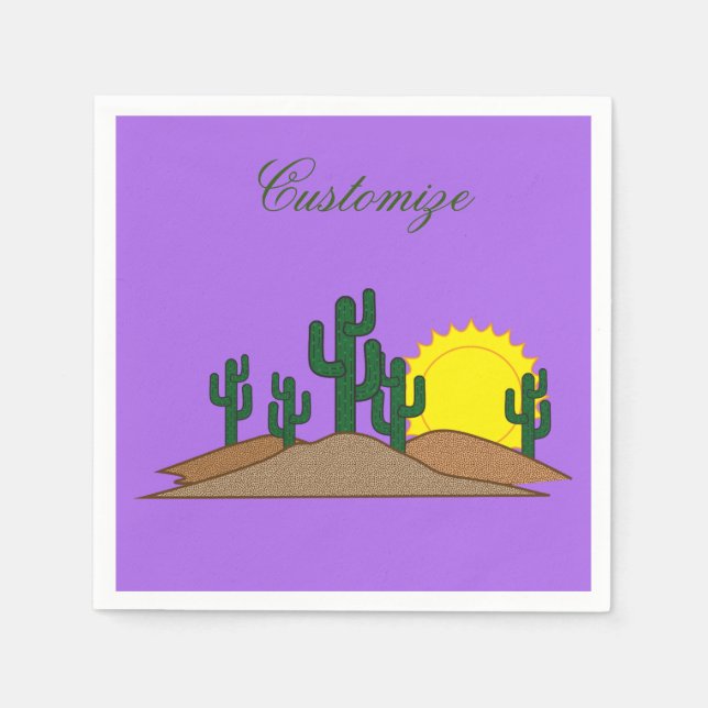 Guardanapo De Papel Verde Saguaro Cactus Desert Sunset Thunder_Cove (Frente)