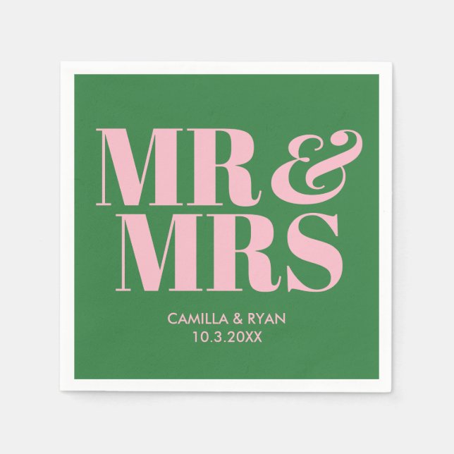 Guardanapo De Papel Verde Sr. e Sra. Personalizada Casamento Napkins (Frente)