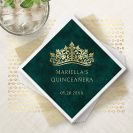 Guardanapo De Papel Verde Tiara Coroa Elegante Quinceanera