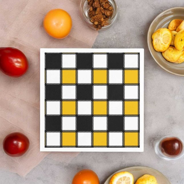 Guardanapo De Papel Verificação de Xadrez Preta e Amarela (dinner napkin)
