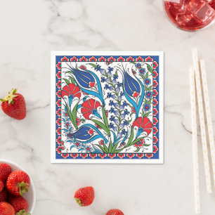 Guardanapo De Papel Vermelho Azul Floral Tradicional Turco Otomano Izn