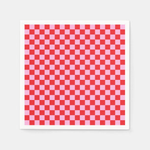 Guardanapo De Papel Vermelho Brilhante e Xadrez Rosa Claro