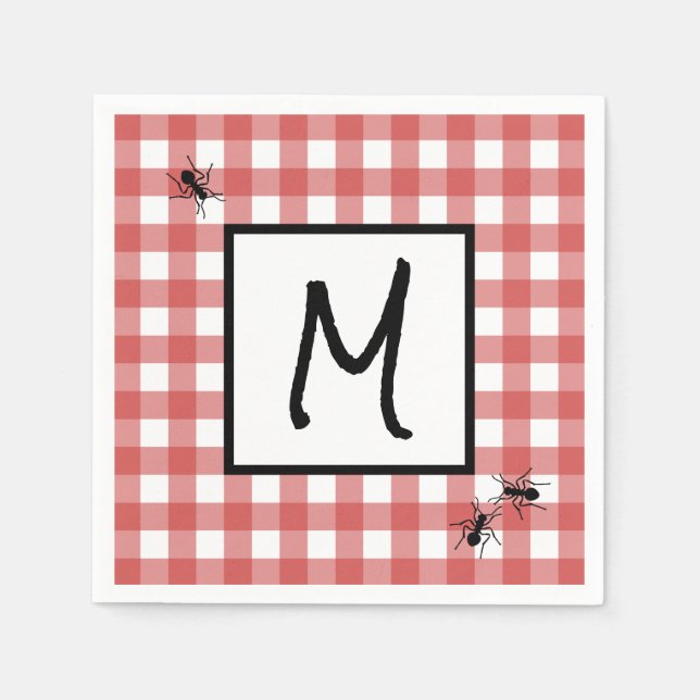 Guardanapo De Papel Vermelho Clássico Branco Gingham Formigas Churrasc (Frente)