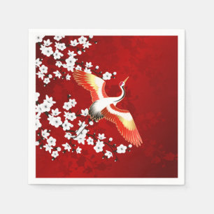 Guardanapo De Papel Vermelho de Flor Branca de Crane Japonesa