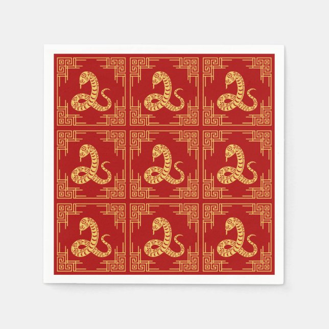 Guardanapo De Papel Vermelho Dourado Cobra de Padrão de Quadro de Orna (Frente)