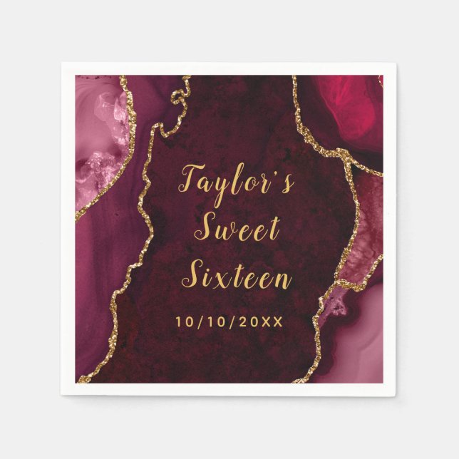 Guardanapo De Papel Vermelho e Dourado Agate Marble Swedezesseis (Frente)