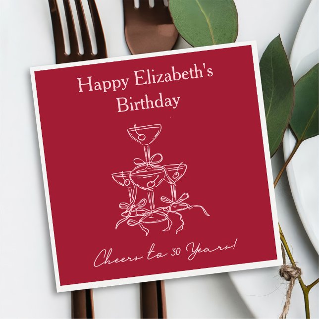 Guardanapo De Papel Vermelho e Rosa Modernos aplaudem 30 anos Aniversá (Criador carregado)