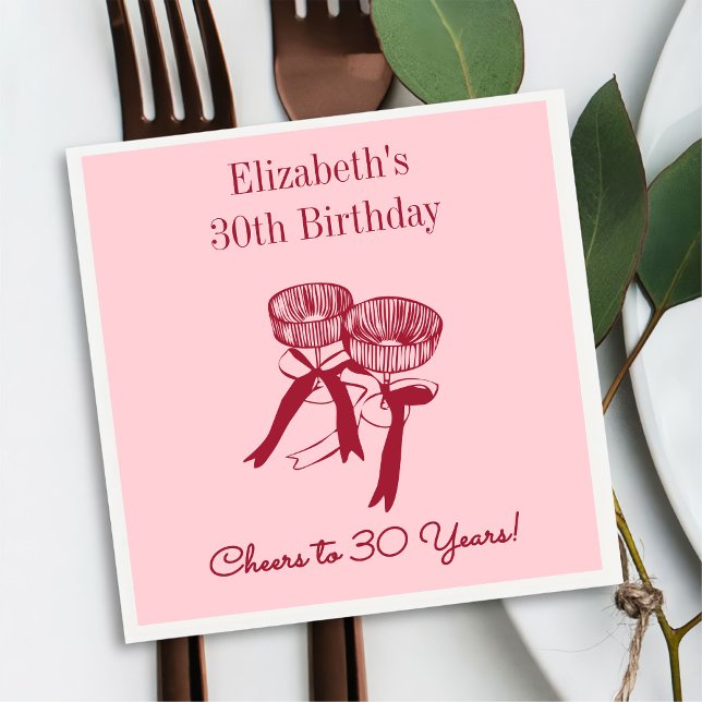 Guardanapo De Papel Vermelho e Rosa Modernos aplaudem 30 anos Aniversá (Criador carregado)