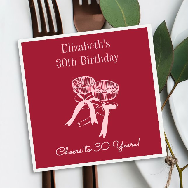 Guardanapo De Papel Vermelho e Rosa Modernos aplaudem 30 anos Aniversá (Criador carregado)