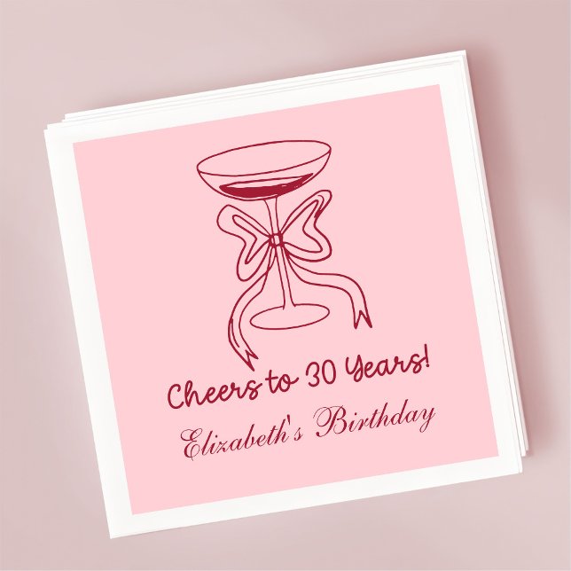 Guardanapo De Papel Vermelho e Rosa Modernos aplaudem 30 anos Aniversá (Criador carregado)