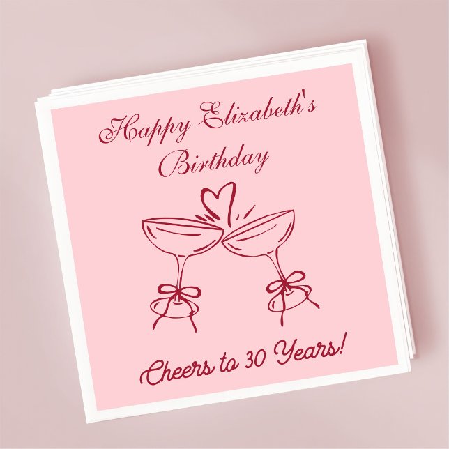 Guardanapo De Papel Vermelho e Rosa Modernos aplaudem 30 anos Aniversá (Criador carregado)