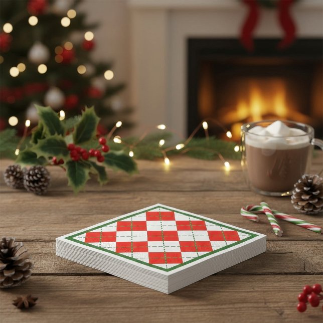 Guardanapo De Papel Vermelho e Verde Argyle com Borda Verde de Feriado (Criador carregado)