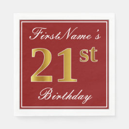 Guardanapo De Papel Vermelho Elegante, aniversário de 21 anos Dourado 