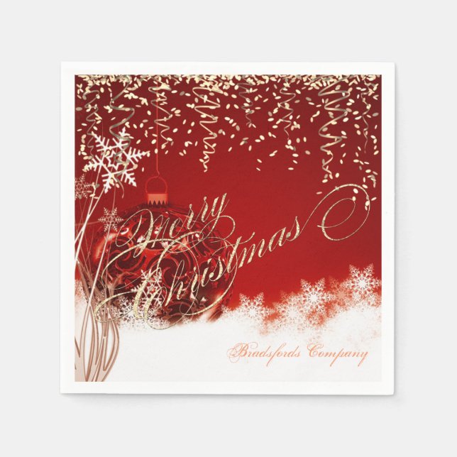Guardanapo De Papel Vermelho Elegante, Bolas de Natal, Confetti Dourad (Frente)