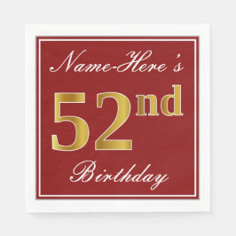 Guardanapo De Papel Vermelho Elegante, Faux Dourado 52º Aniversário + 