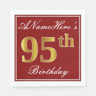 Guardanapo De Papel Vermelho Elegante, Faux Dourado 95.º Aniversário +