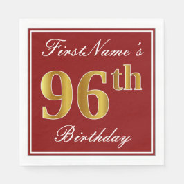 Guardanapo De Papel Vermelho Elegante, Faux Dourado 96º Aniversário + 