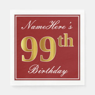 Guardanapo De Papel Vermelho Elegante, Faux Dourado 99 Aniversário +