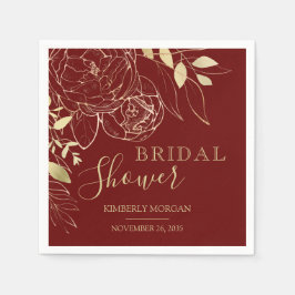 Guardanapo De Papel Vermelho Escuro e Dourado Chá de panela Floral Mod