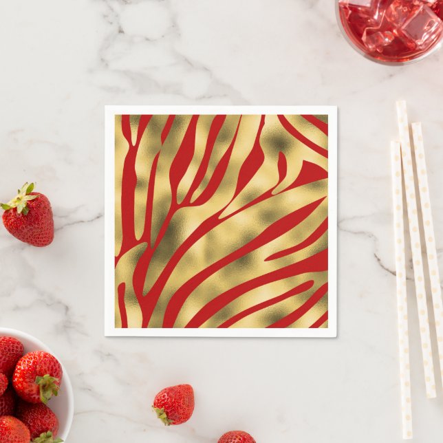 Guardanapo De Papel Vermelho Festivo Selvagem e Zebra Dourada (Insitu)