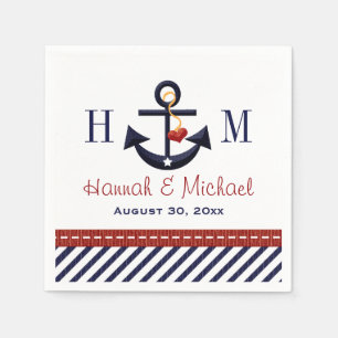 Guardanapo De Papel Vermelho Monogrammed e casamento náutico da ânco