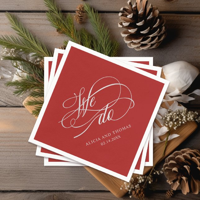 Guardanapo De Papel Vermelho Romântico Nós Fazemos Casamento Calliográ (A lovely choice for holiday weddings.)