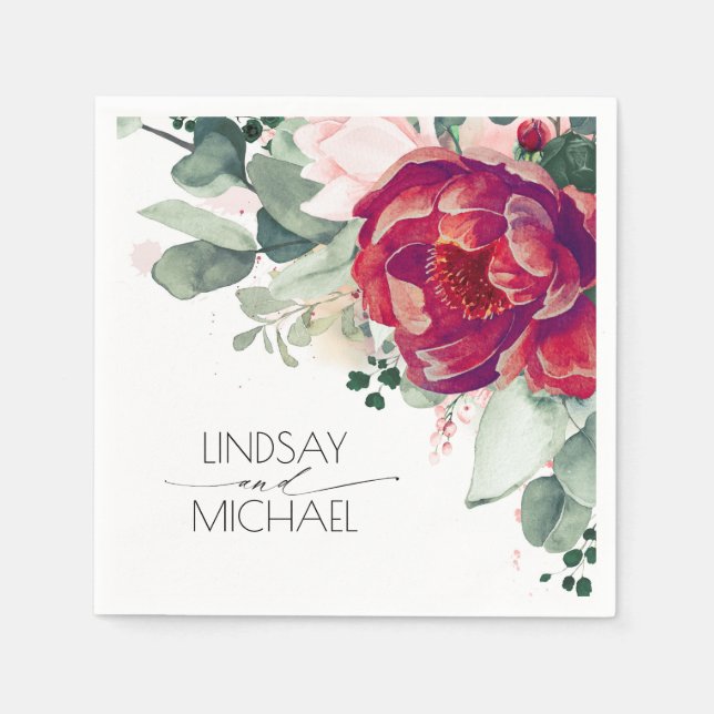 Guardanapo De Papel Vermelhos e Escamosos Elegante Floral (Frente)