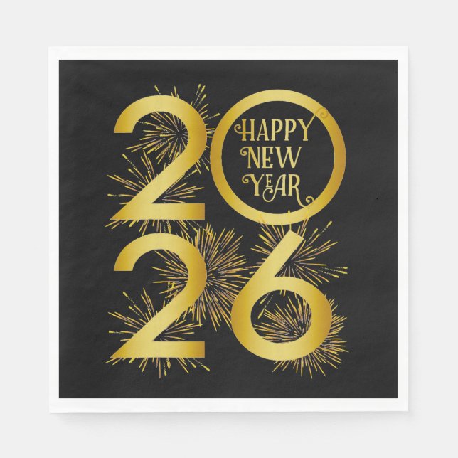 Guardanapo De Papel Vertical Gold 2026 New Year Design with Fireworks (Frente)
