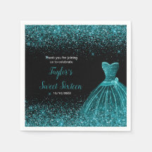 Vestido Azul Teal Faux Glitter Sweet 16 Aniversári