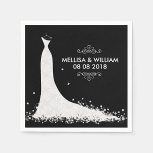 Guardanapo De Papel Vestido de casamento branco & fundo preto