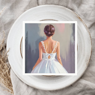 Guardanapo De Papel Vestido de Noiva Vestido de Renda Branco Aquarel