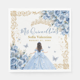Guardanapo De Papel Vestido Elegante Azul Bebê Dourado Princesa Quince