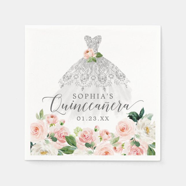 Guardanapo De Papel Vestido Floral Elegante Quinceanera Napkins (Frente)