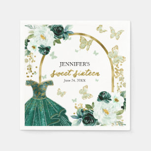 Guardanapo De Papel Vestido Floral Esmeralda Verde Doce 16 Borboleta