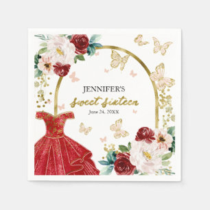 Guardanapo De Papel Vestido Floral Vermelho Borboleta Doce 16
