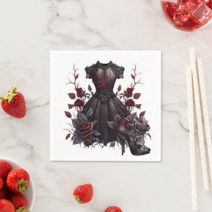 Guardanapo De Papel Vestido Negro Vitoriano   Rosas e calcanhares anti