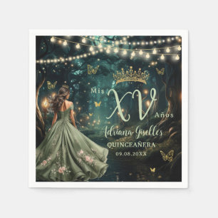 Guardanapo De Papel Vestido Verde da Floresta Encantada Quinceañera XV