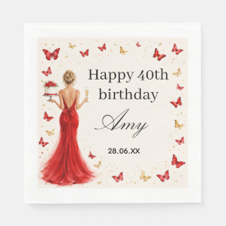 Guardanapo De Papel Vestido vermelho de aniversário de 40 anos com bor