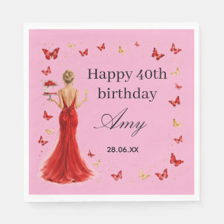 Guardanapo De Papel Vestido vermelho de aniversário de 40 anos elegant