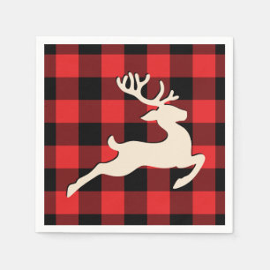 Guardanapo De Papel Vestidos de Natal Antlers Red Black Gingham